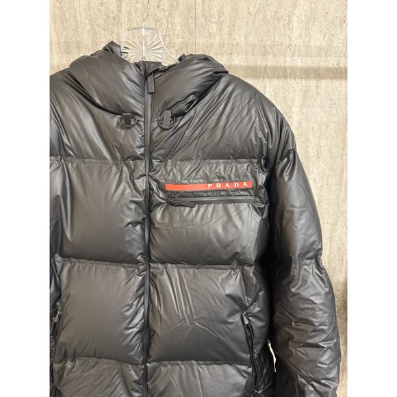 Prada XL Black Hooded Puffer Jacket With Graphene Padding Technology & Zipper Cl - Picture 7 of 16